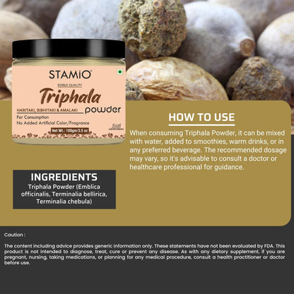 STAMIO Triphala Powder 100 gm | Amalaki | Bibhitaki | Haritaki | Digest- image 8