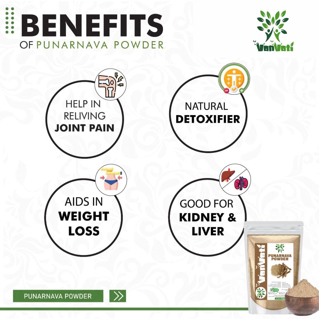 VANVATI Pure Punarnava Powder Herbal Powder For Kidney Health Care And Wellness 100gm