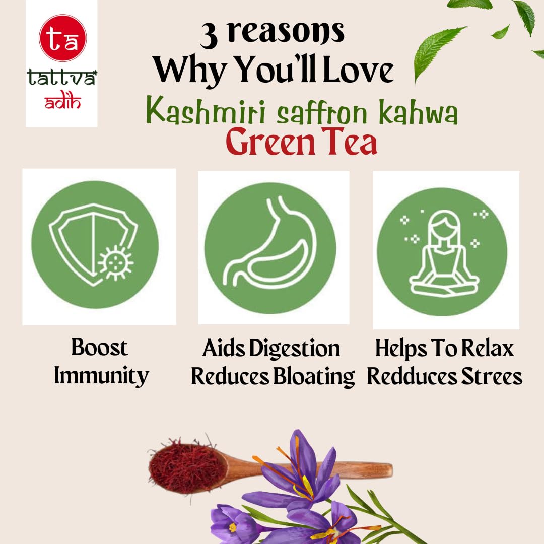 Tattva Adih Made with Whole Leaf & Natural Rose Petals | Refreshing & Aromatic - 100 grams | 100% Natural Ingredients Kashmiri kawa Green Tea | Airtight Container | Refreshing & Aromatic | Made with Whole Leaf & Natural Rose Petals | Refreshing & Aromatic