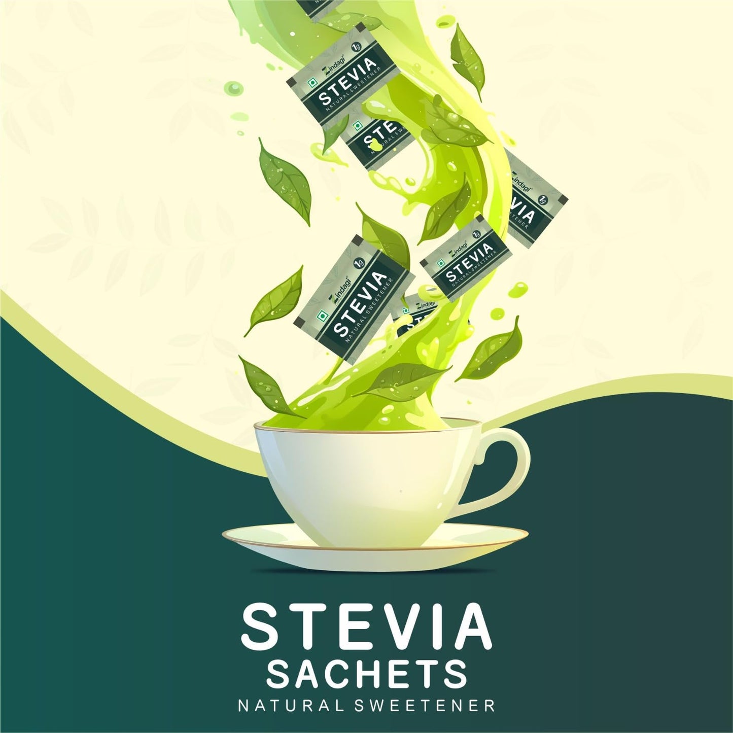 Zindagi Stevia Sugar Free Powder Sachets | 100% Natural & Diabetic Friendly Sweetener | Zero Calorie Sugar | 100 Sachets