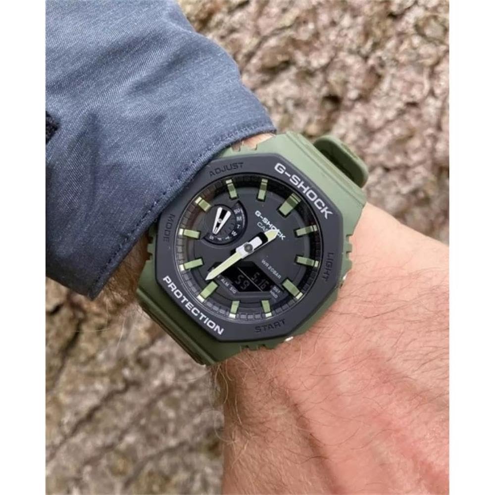 Casio G-Shock GA-2110SU-3ADR Black & Green Analog-Digital Dial Green Resin Strap Men's Watch Shock And 200M Water Resistant G1065