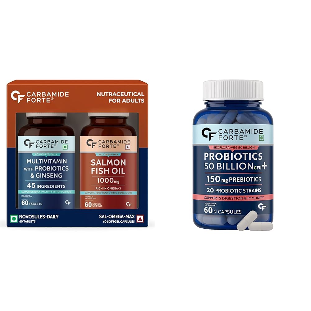 Carbamide Forte Multivitamin Tablet & Omega 3 fish oil capsules - 60 Tablets + 60 Softgel Capsules & Probiotics Supplement 50 Billion CFU – 60 Capsules