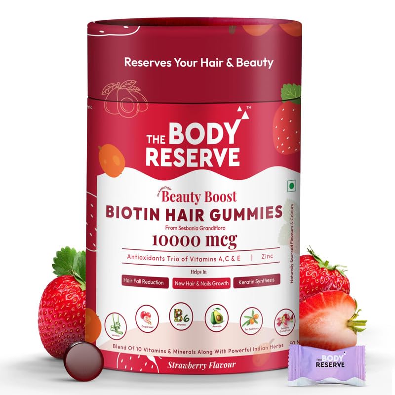 The Body Reserve DHT Blocker Biotin Hair Gummies | No Added Sugar| Builds Keratin for Stronger Hair,Nails & Healthier Skin| Reduces Hair Fall For Men Women| Strawberry Flavour (30 Gummies, Pack of 1)