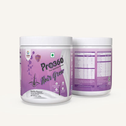 Pro360 Hair Grow Protein Powder for Healthy Hair Growth Nutrition Supplement for Men and Women - Enriched with Biotin and Green Apple Skin Extract - Vanilla Flavor (250+250) g Pack of 2