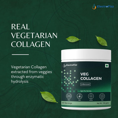 Vegetarian Collagen Peptides Powder by ElectroFizz, Natural Flavor, Supports Healthy Skin, Hair, Joints & Bones, Digestion- 150gm (Veg Collagen)