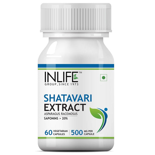 INLIFE Shatavari (Saponins > 20%) Supplement, 500 mg - 60 Vegetarian Capsules (P