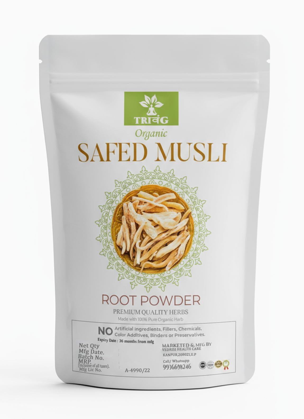 Trivang Safed Musli, Ashwagandha, Kaunch, Shatavari Powder Combo - Herbal Supplement - 4 Items (100gm(eachPack))