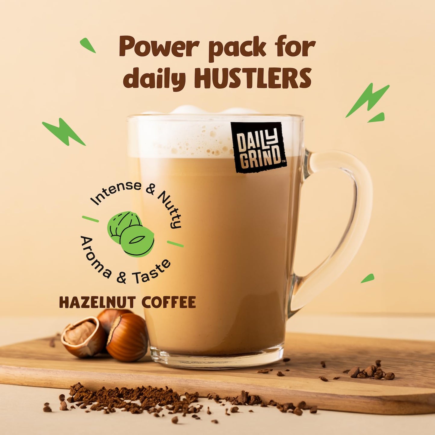 DAILYGRIND Hazelnut Instant Coffee Powder 50g | Medium Roast Freeze-Dried Pure Arabica Coffee Granules | For Mochas, Espresso, Cappuccino, Latte, Frappes | Hot & Cold Coffee (25 Cups)