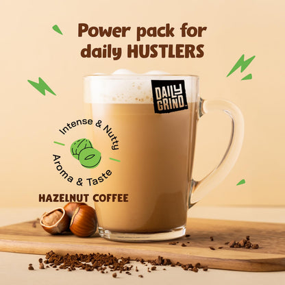 DAILYGRIND Hazelnut Instant Coffee Powder 50g | Medium Roast Freeze-Dried Pure Arabica Coffee Granules | For Mochas, Espresso, Cappuccino, Latte, Frappes | Hot & Cold Coffee (25 Cups)