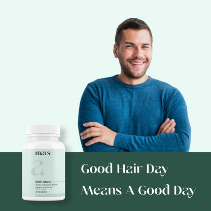 Mars by GHC Biotin Tablets - 60 Tablets | Keratin, Hair Fall Control, Nourishment | Biotin Supplement for Hair Growth, Glowing Skin | Enhances Scalp Conditions, Boosts Hair Growth