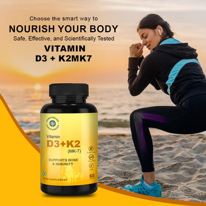 CUREFOREVER Vitamin D3 + K2 (MK-7) Tablets - Vegan Vitamin D Supplement Supports Bone & Immunity, Vitamin D3 K2 for Men & Women | High Absorption Vitamin D Tablets, 60 Days Serving