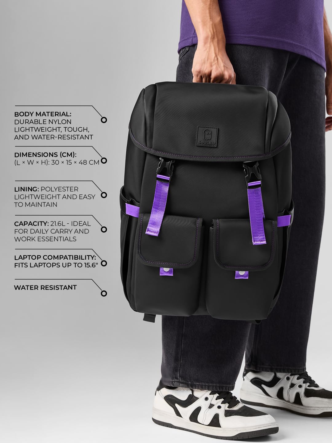 The Souled Store Nebula Backpacks | 19.5L Durable Canvas Laptop Bag for Men & Women | 15.6 Inch Padded Tech Sleeve & Dual Compartment Rucksack – Space Grey