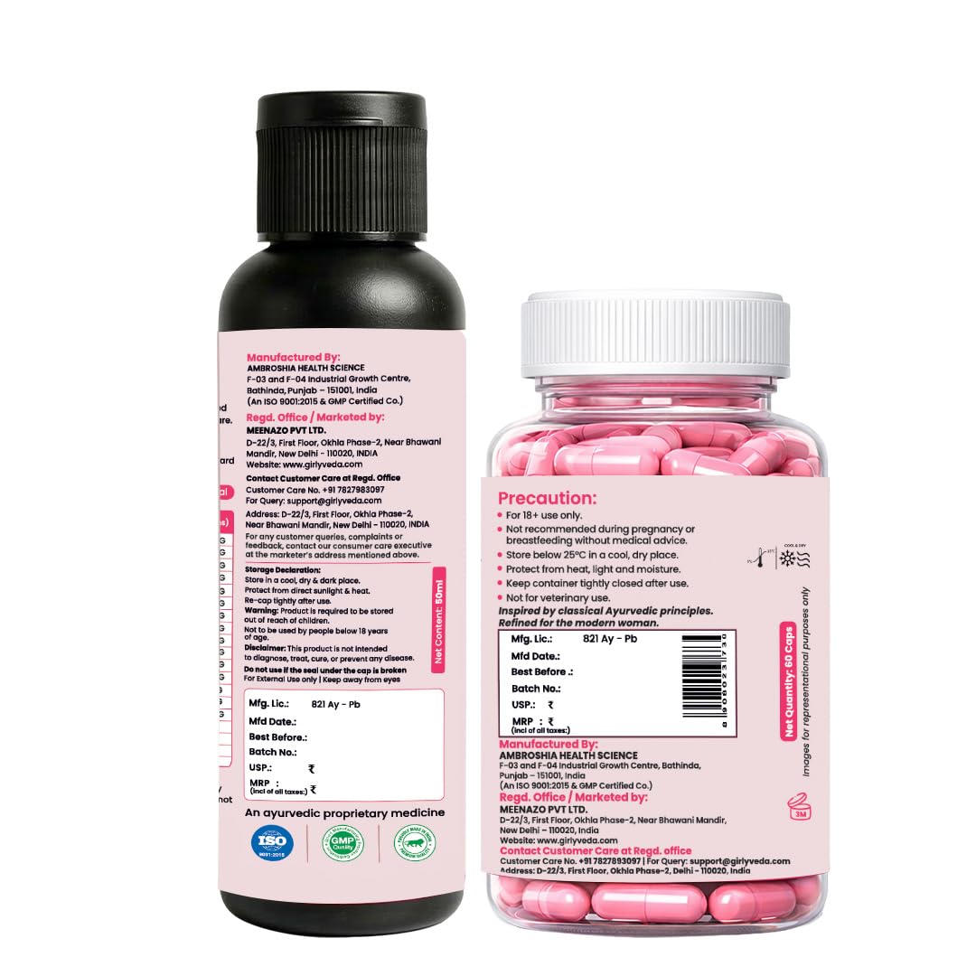 B-Growth Ayurvedic Women Wellness Combo | For Feminine SkinNourishment | with Ayurvedic Herbs Shatavari & Safed Musli | (60 Capsules & 50ml Oil)