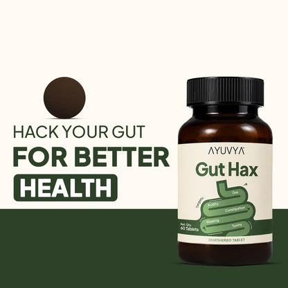 Auvya Gut Hax Ayurvedic Tablets for Gas, Acidity, Bloating & Constipation – 60 Ayurvedic Tablets