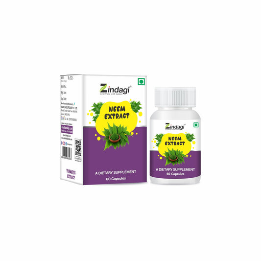 Zindagi 100% Pure Neem Extract Capsules - Dietary Supplement - Anti Bacterial Properties (60 Capsules)