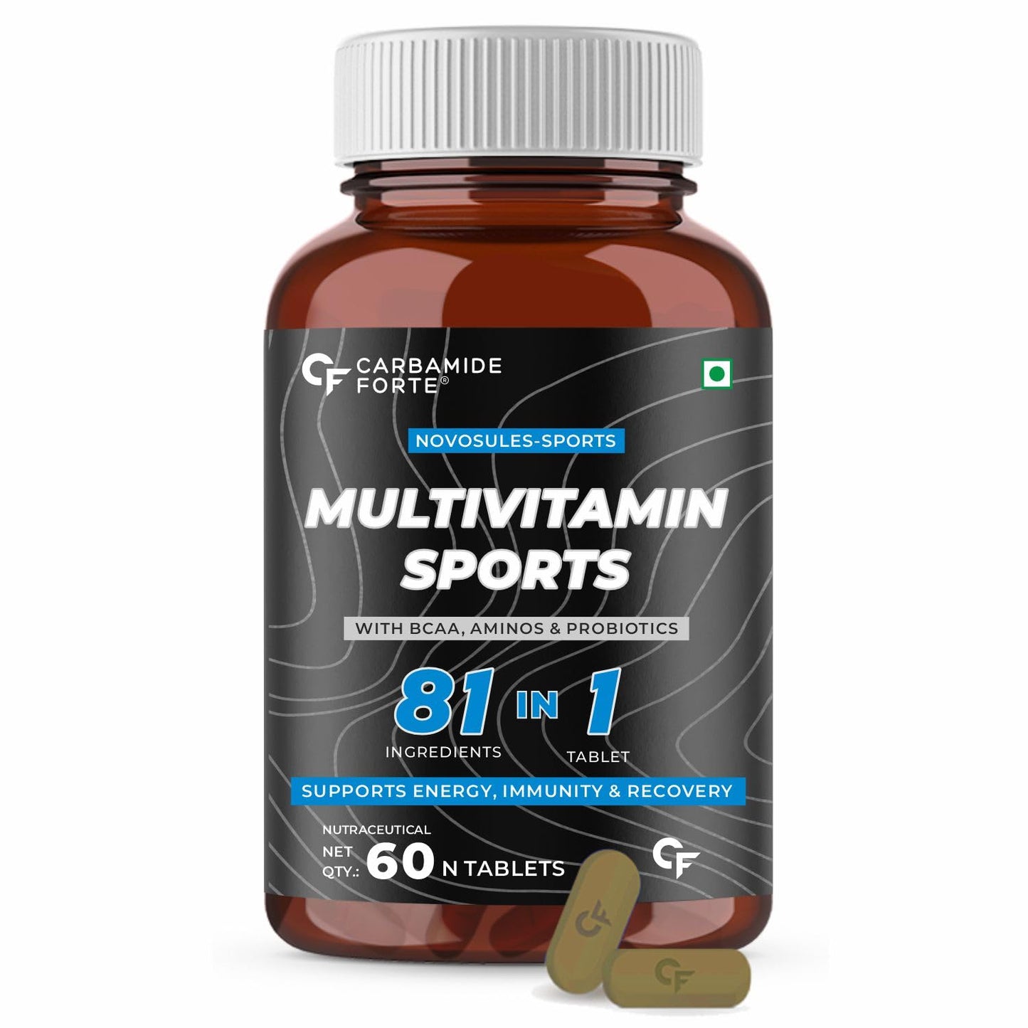 Carbamide Forte Multivitamin for Sports Tablets for Men & Women with BCAA, Amino Acids, Probiotics & Antioxidants - 81 Ingredients - 60 Tablets