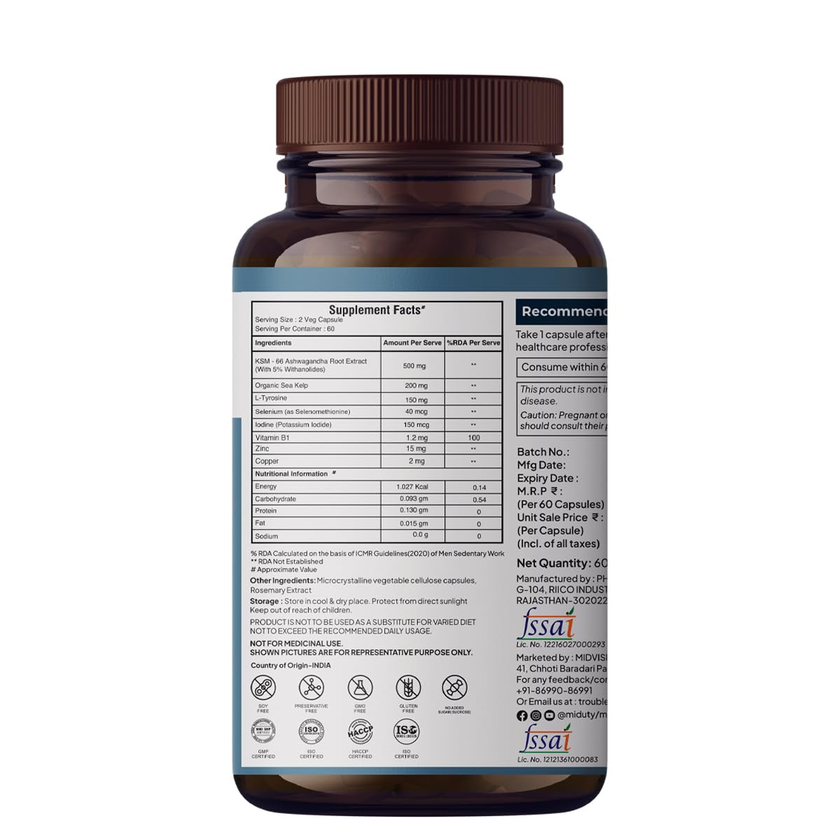 Miduty Triple Thyroid Care Supplement - Rapid Action Formula | KSM-66 A- image 4