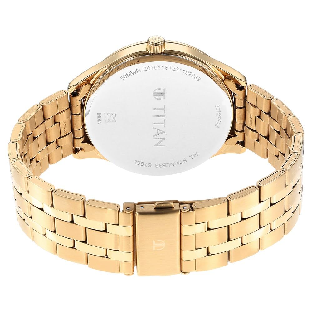 Titan Opulent LII Quartz Analog with Day & Date Green Dial Gold Stainless Steel Strap Watch for Men - NT90127YM03