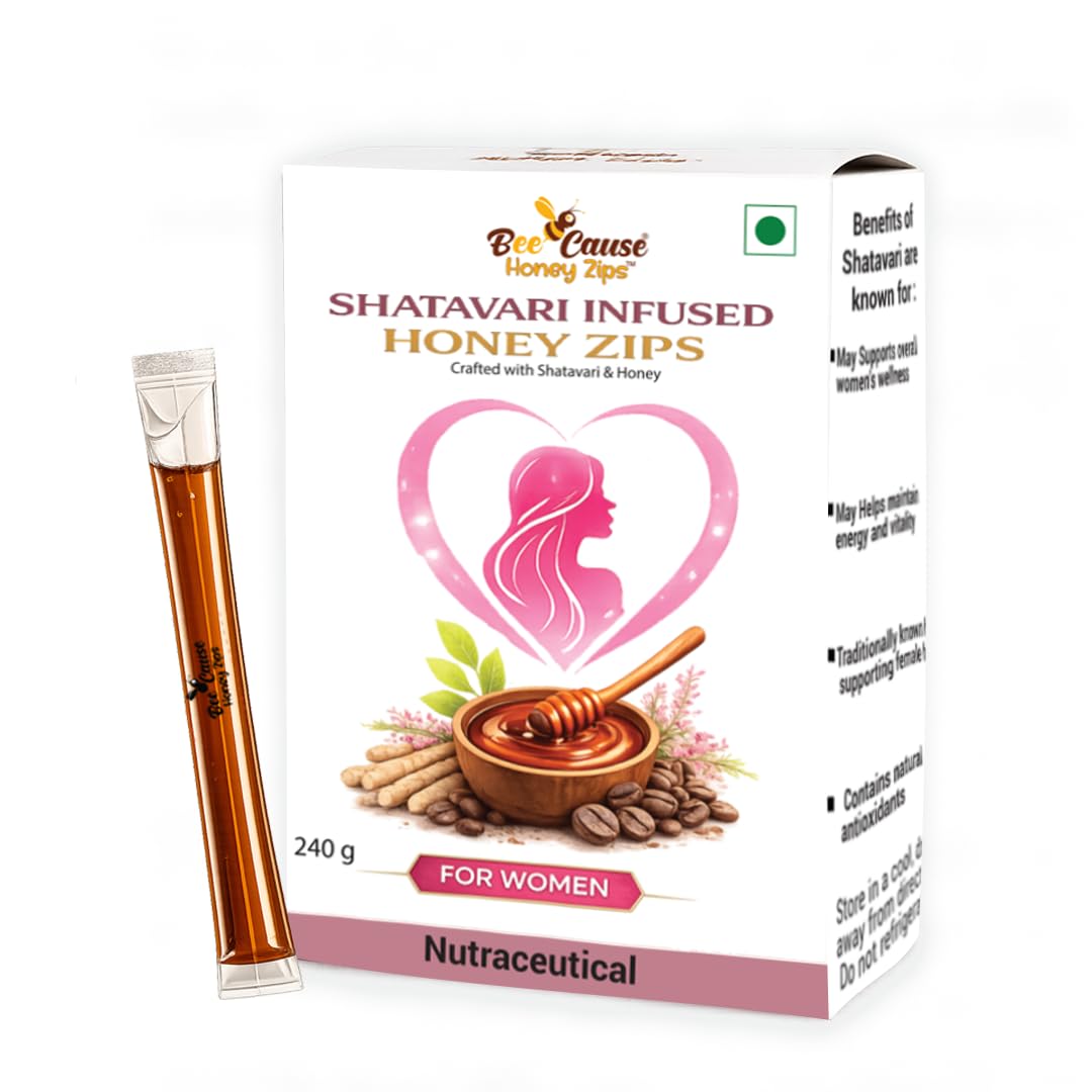 BeeCause Shatavari Infused Honey | Ayurvedic Shatavari for Women Wellness & Daily Vitality | Supports Hormonal Balance & Healthy Cycles | Non-Hormonal Women’s Wellness Zip | Travel Friendly 30 Zips (240g)