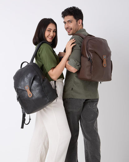 EUME Helix 28L Backpack Bag For Man, Rustic Brown| 2 Large Compartment office Laptop Backpack | Fits Up to 15.6" Laptop | Vegan Leather | Travel Bag | Laptop Backpack For Men and Women