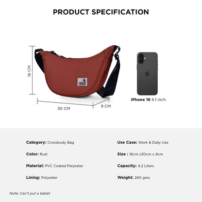 COUNSELOR Sling Bag for Women, Half Moon Sling Bag, Crossbody Bag, Side Bag for Travel, Office, College, Daily Use, Adjustable Strap, Shoulder Bag for Phone, Wallet, Keys ZUKI (Rust)