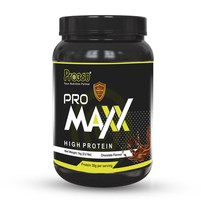 Pro360 Pro Maxx (fka Muscle Gainer) Protein Powder - Special Formula for Muscle Growth with BCAA, L-Creatine & Digestive Enzymes - 1kg Chocolate Flavor (38g Protein per Serving)