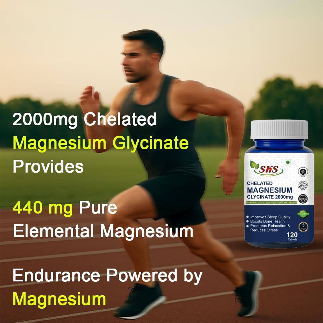 Magnesium Glycinate Tablets | High Absorption Chelated form for Muscle Recovery, Sleep & Nerve Health | 2000mg Per Serving – 60 Veg Tablets