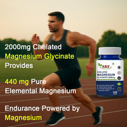 Magnesium Glycinate Tablets | High Absorption Chelated form for Muscle Recovery, Sleep & Nerve Health | 2000mg Per Serving – 60 Veg Tablets