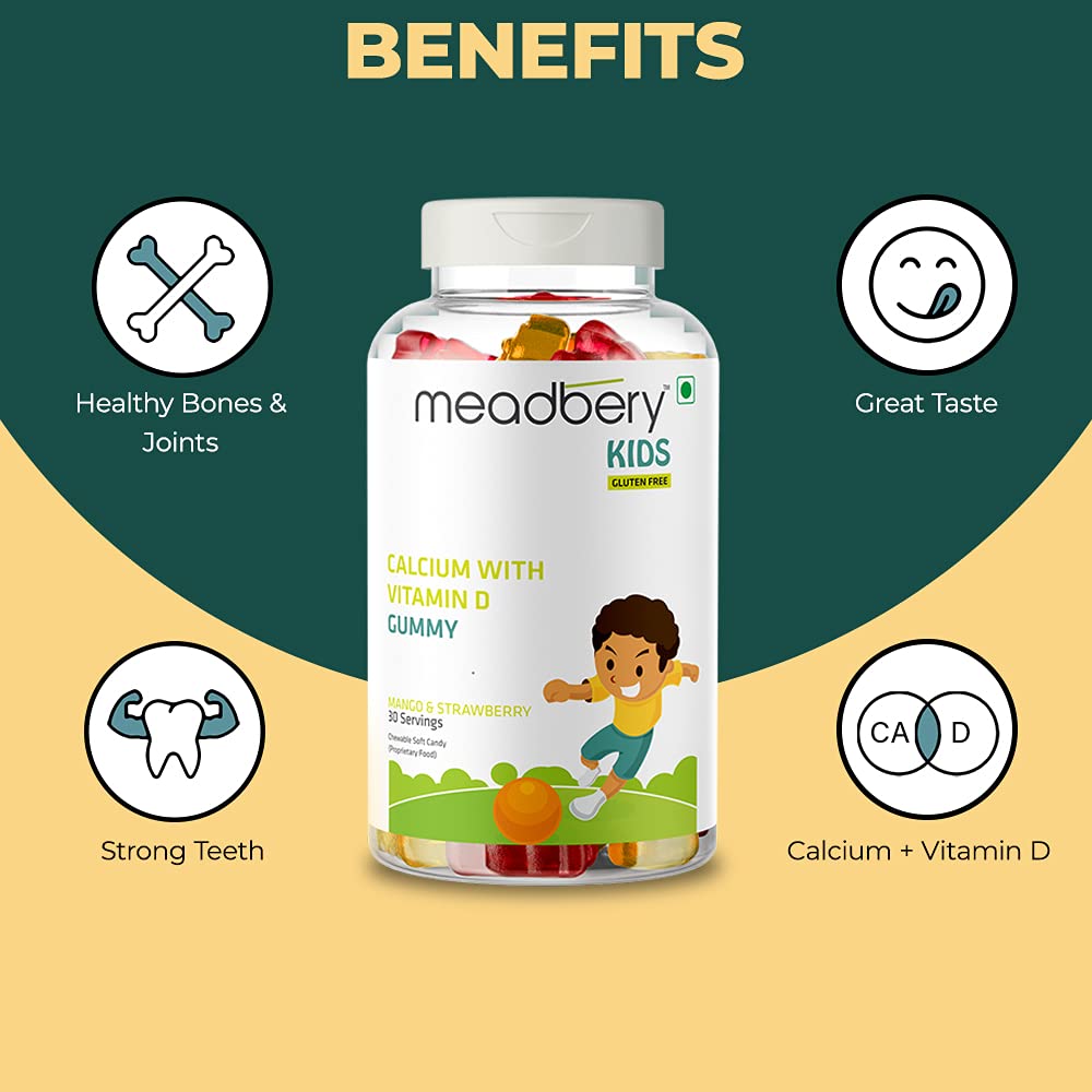 Meadbery Calcium Vitamin D Gummies For Kids For Stronger Bones And Teet- image 3