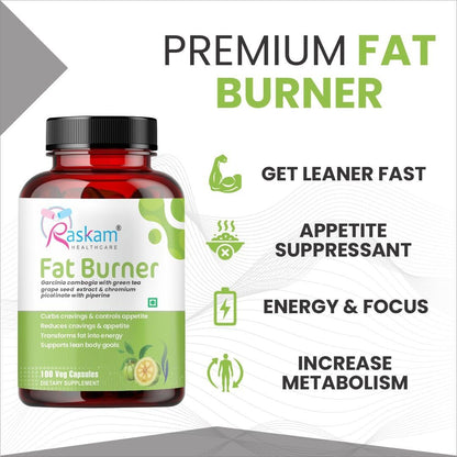 Raskam Fat Burner - 100 Capsules- Weight Loss Supplement with Garcinia Cambogia, Green Coffee Beans Green Tea Extract Metabolism Booster Belly Fat Burner for Men & Women