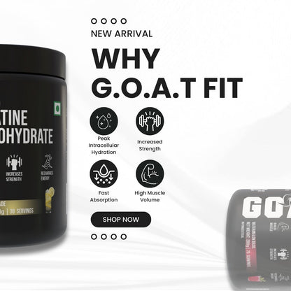 G.O.A.T Fit 100% Pure Micronized Creatine Monohydrate Powder | Superior Absorption, Monstrous Performance | For Improvement in Strength, Power, and Size (280gm - 75 Servings, Masala Lemonade)