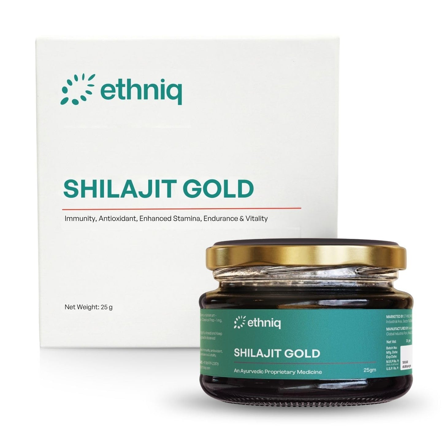 Ethniq Himalayan Shilajit Gold Resin 25g with Swarna Bhasma | 250mg/Serving | 100 Servings | Supports Energy, Strength, Stamina & Vitality | Lab Tested | AYUSH Approved | 75%+ Fulvic Acid & 80+ Minerals