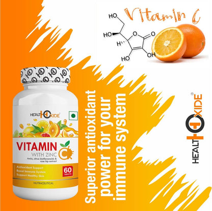 HEALTHOXIDE Pure Vitamin C 1000mg Tablet Supplement- Boost Immune System, Skin Glow, AntiOxidant - 60 Tablets