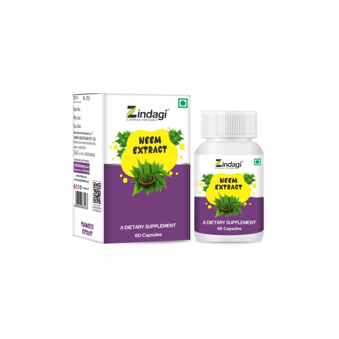 ndagi 100% Pure Neem Extract Capsules With Turmeric Extract With Curcumin - Powerful Antioxidant Capsules (Combo Pack)