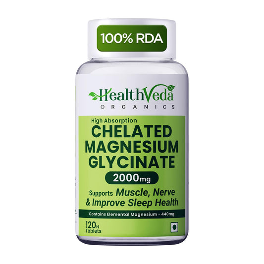 Health Veda Organics Magnesium Glycinate 2000mg per Serving | High Absorption Magnesium Supplement for Muscle Recovery, Better Sleep Support & Stress Relief | 120 Veg Tablets
