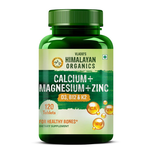 Himalayan Organics Calcium Magnesium Zinc Vitamin D3, B12 & K- 120 Vegetarian Ta