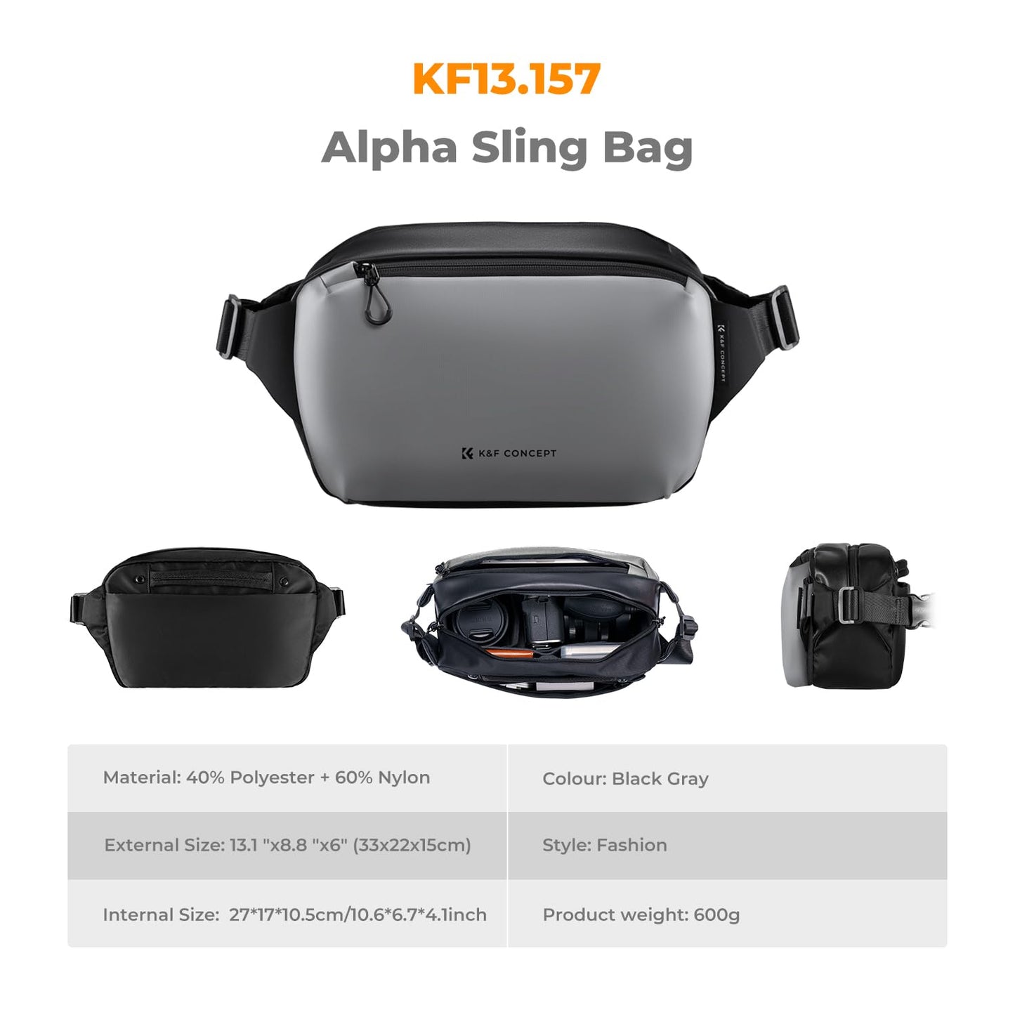 K&F Concept 2 in 1 Sling Bag & Multifunction Photography Crossbody Camera DSLR Backpack Portable Bag