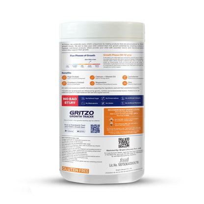 Gritzo SuperMilk Growth+ (Formerly Height+) (10-12y Girls), 12g Protein Powder (Double Chocolate, 400g) | Zero Refined Sugar, 20 Vitamins & Minerals