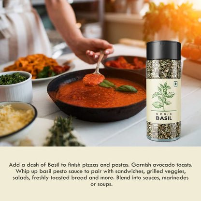 SPRIG Basil Herb | Basil Seasoning for Italian Cuisine| Basil Spice Sprinkler | Basil Flakes for Pizzas & Pastas | Make Basil Pesto | Crushed Basil Leaves for Cooking | No Preservatives No MSG | 7gm