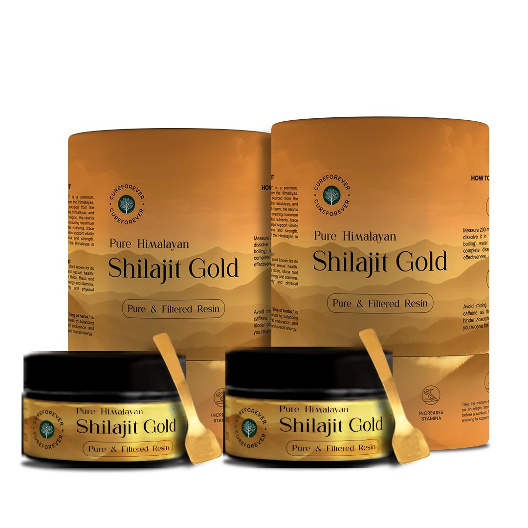 CUREFOREVER Shilajit Gold Resin - 40g, 200mg/Serving | 200 Servings With Ashwagandha & Maca Root | Pure Himalyan Shilajit for Men & Women | Supports Energy, Vitality & Performance | Ayurvedic Shilajeet