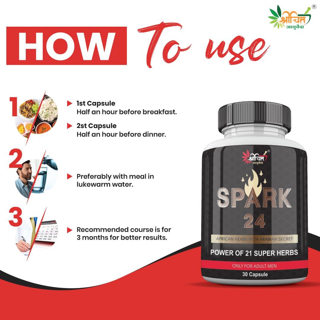 Shrichitt Ayurveda Spark 24 Herbal Capsules | Ayurvedic Herbal Supplement | 30 Capsules (Pack of 1)