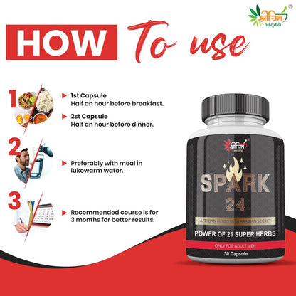 Shrichitt Ayurveda Spark 24 Herbal Capsules | Ayurvedic Herbal Supplement | 30 Capsules (Pack of 1)
