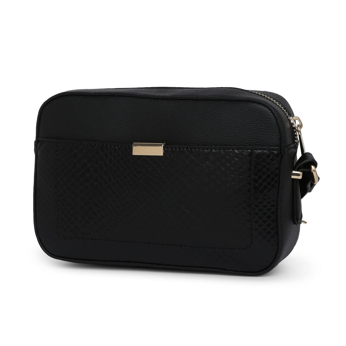 Accessorize London Women's Faux Leather Black Day Bag-Piper Camera Croc Sling Bag