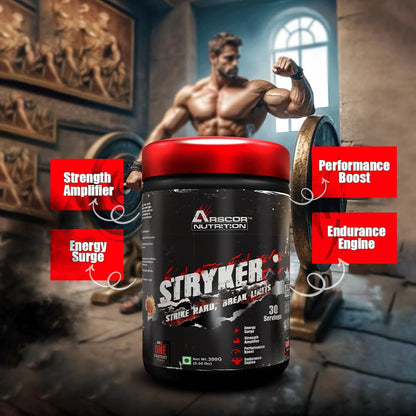 Arscor Stryker Pre-Workout | High-Stim Preworkout Supplement 200mg Caffeine, 3000mg Beta-Alanine & 3000mg L-Citrulline, 1000mg Creatine HCL | High Energy, Pump & Endurance (300g, Rocket Pop)