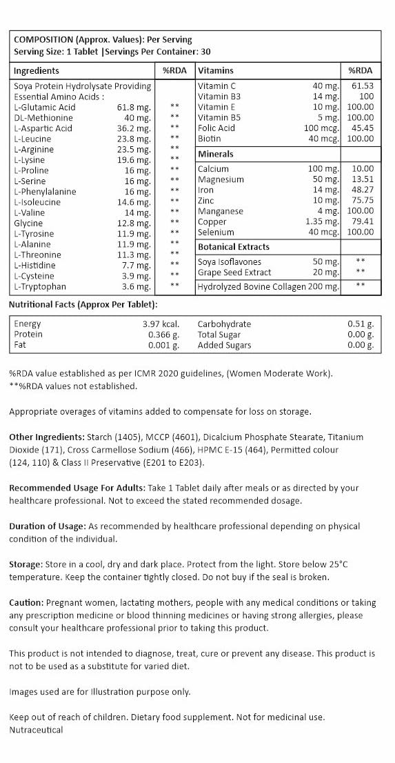 Triobliss Collagen Tablets for Skin, Hair & Nails | Multivitamins with Collagen, Biotin, 18 Amino Acids, Selenium & Zinc | For Women & Men | 30 Tablets