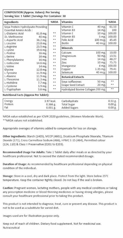 Triobliss Collagen Tablets for Skin, Hair & Nails | Multivitamins with Collagen, Biotin, 18 Amino Acids, Selenium & Zinc | For Women & Men | 30 Tablets