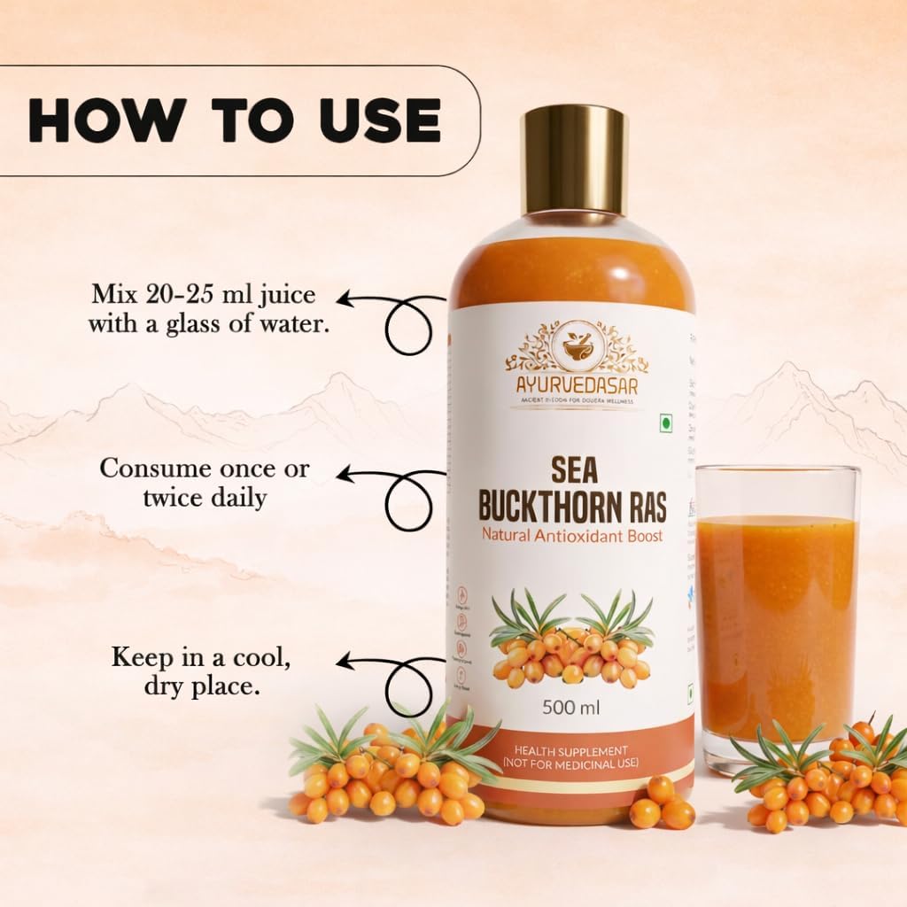 Sea Buckthorn Pulp Concentrate 500ml | Cold-Pressed | Rich in Vitamin C, Omega 3, 6, 7, 9 & Antioxidants | Immunity, Skin Glow & Gut Health Support | Nutritional Supplement for Total Body Care & Wellness (Pack of 2)
