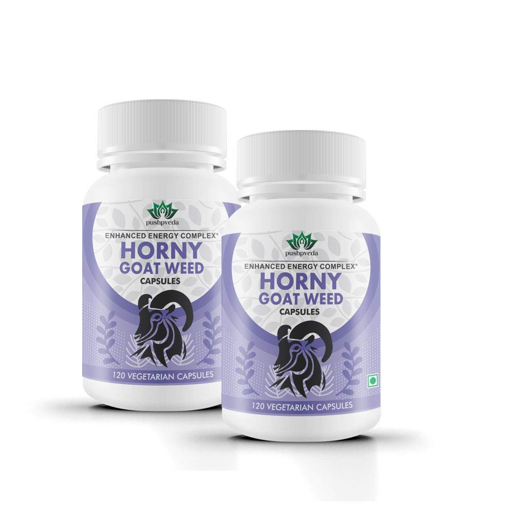 Pushpveda Horney Goat Weed Extract With Maca Root For Men and Women 120 Vegetarian Capsules Pack of 2