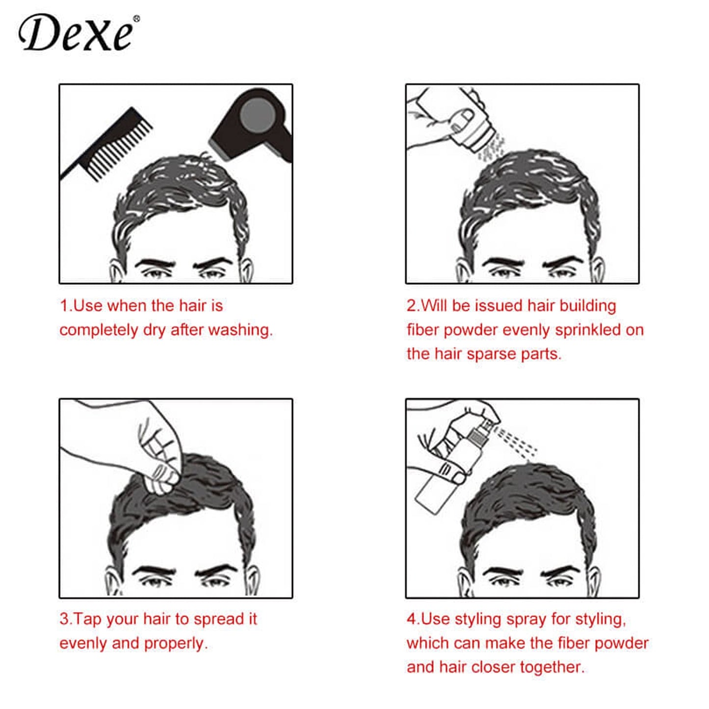 Medium Brown: Dexe Hair Building Fibers Color Powder Instantly Thicken Thinning Hair For Men And Women (Medium Brown)