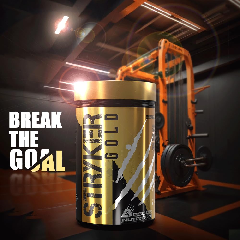Stryker Gold Strongest Pre-Workout Supplement for Men with Citrulline, Beta-Alanine, Caffeine | Pre-workout for Men & Women (390g, Orange Mango)